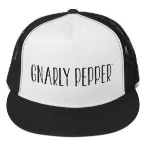 gnarly pepper, gnarly, trucker, hat, plain, cap, white, black, apparel, logo, start up, food, business, entrepreneur